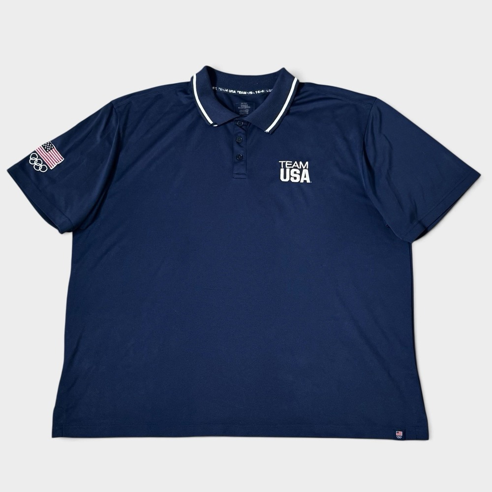Team USA Olympics Navy Blue Performance Polo Shirt Mens XXL 2XL Logo Flag Sports